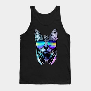 Music Lover Cat Cool Trendy Rainbow Graphic Tank Top